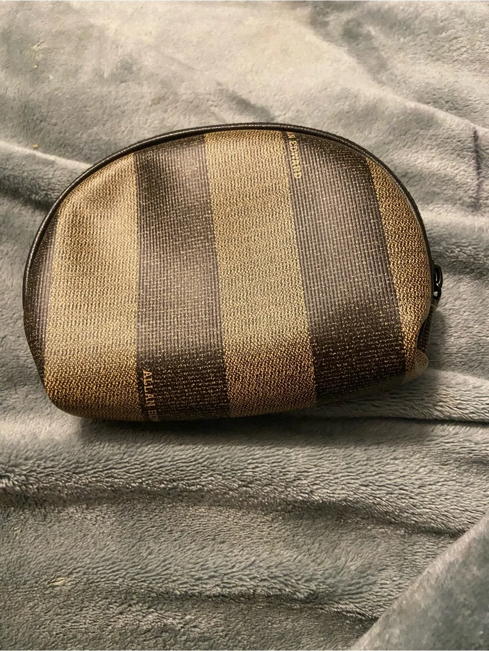 Allan Edward Striped Brown Cosmetic Pouch Makeup Organizer bag